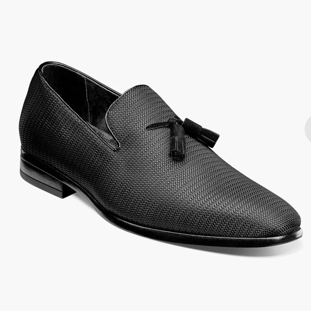 Stacy Adams Tazewell Black Textured Leather Lining Loafers Tassel Memory Foam